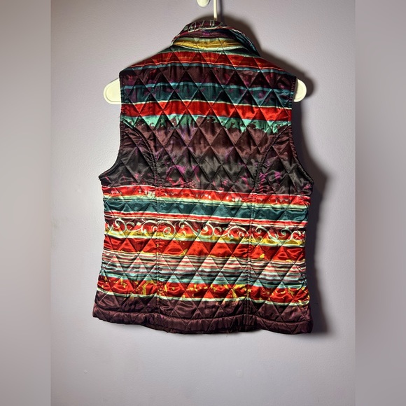Coldwater Creek Women’s Small Quilted Vest Vivid Pattern Zip Front - Picture 2 of 4